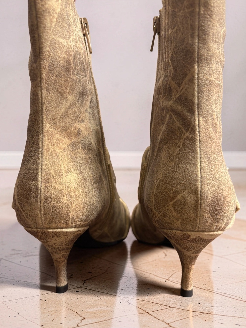 Jeffrey Campbell Up-2-Date Beige Distressed Silver Ankle Boots - Picture 4 of 12
